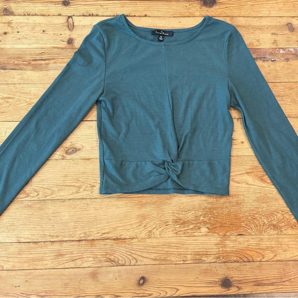 Love Tree Teal Long Sleeve Twist Top